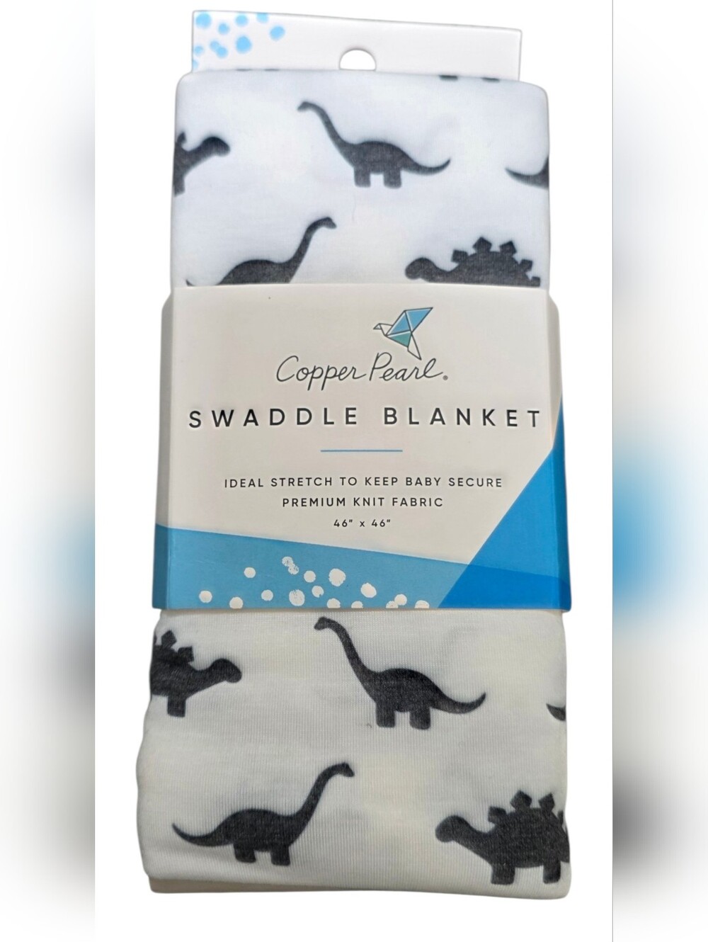 New Copper Pearl Swaddle Blanket - White with Gray Dinosaur Print
